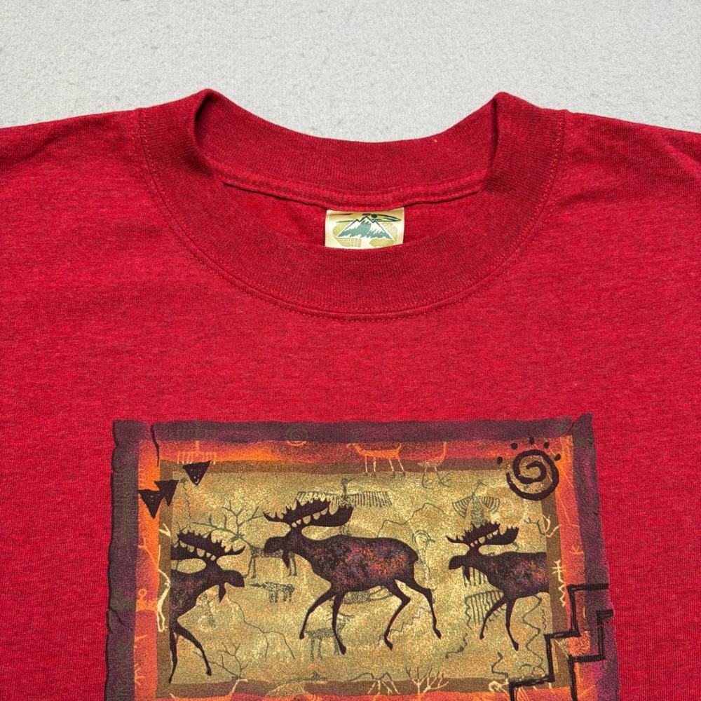 Eco Mountain T-Shirt Mens Medium Red Yellowstone Moose Graphic Vintage USA Made